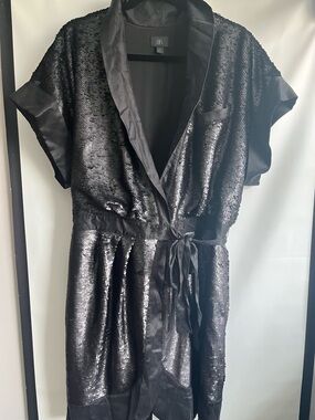 Banana Republic Black Sequin Wrap Mini Dress